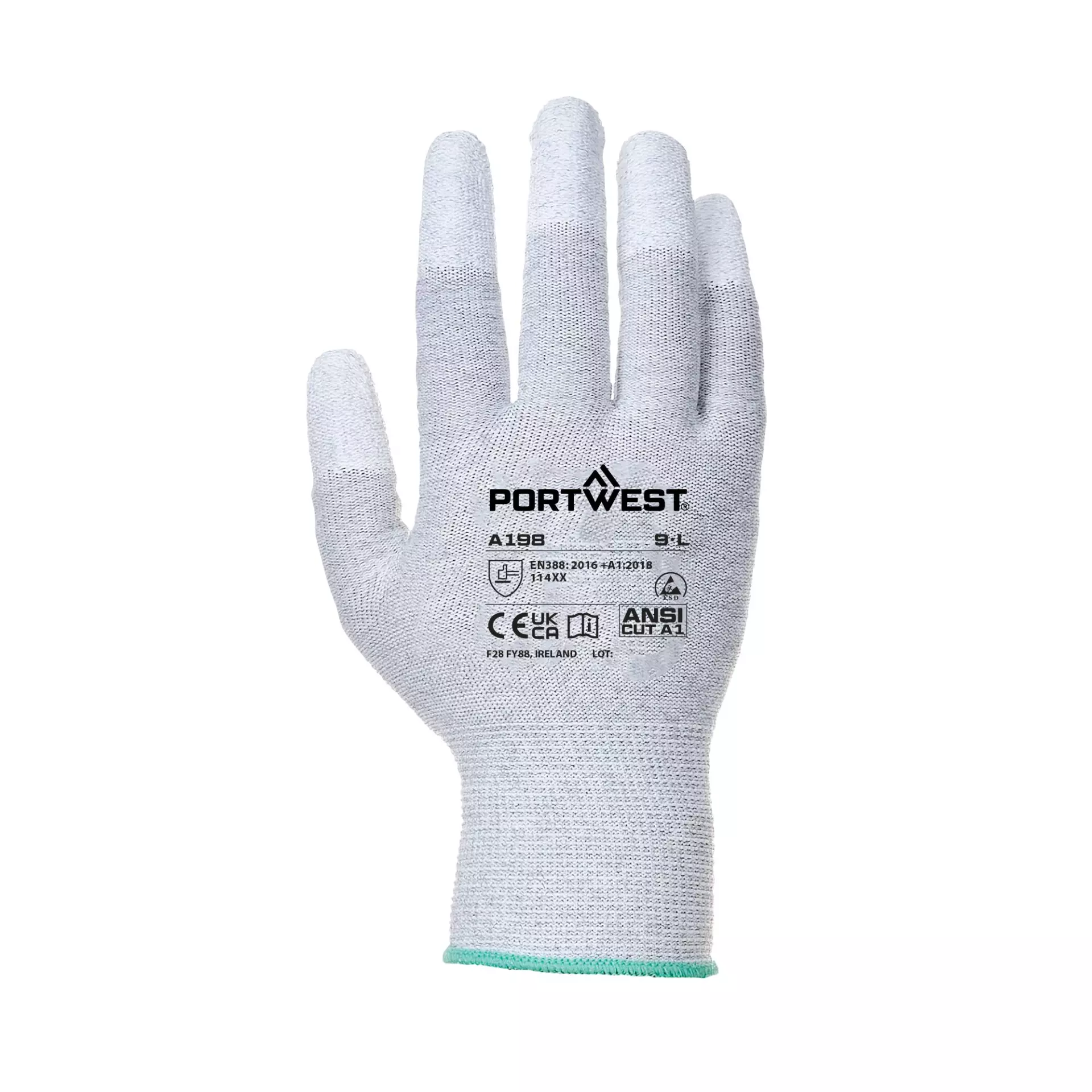 Portwest A198GRR, Antistatic PU Fingertip Glove, Grey, image 1