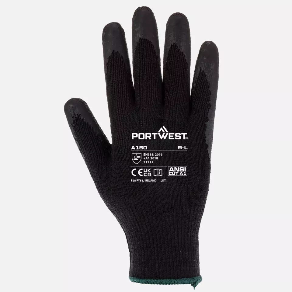 Portwest A150K8R, Classic Grip Glove - Latex, Black, image 1, gallery thumbnail