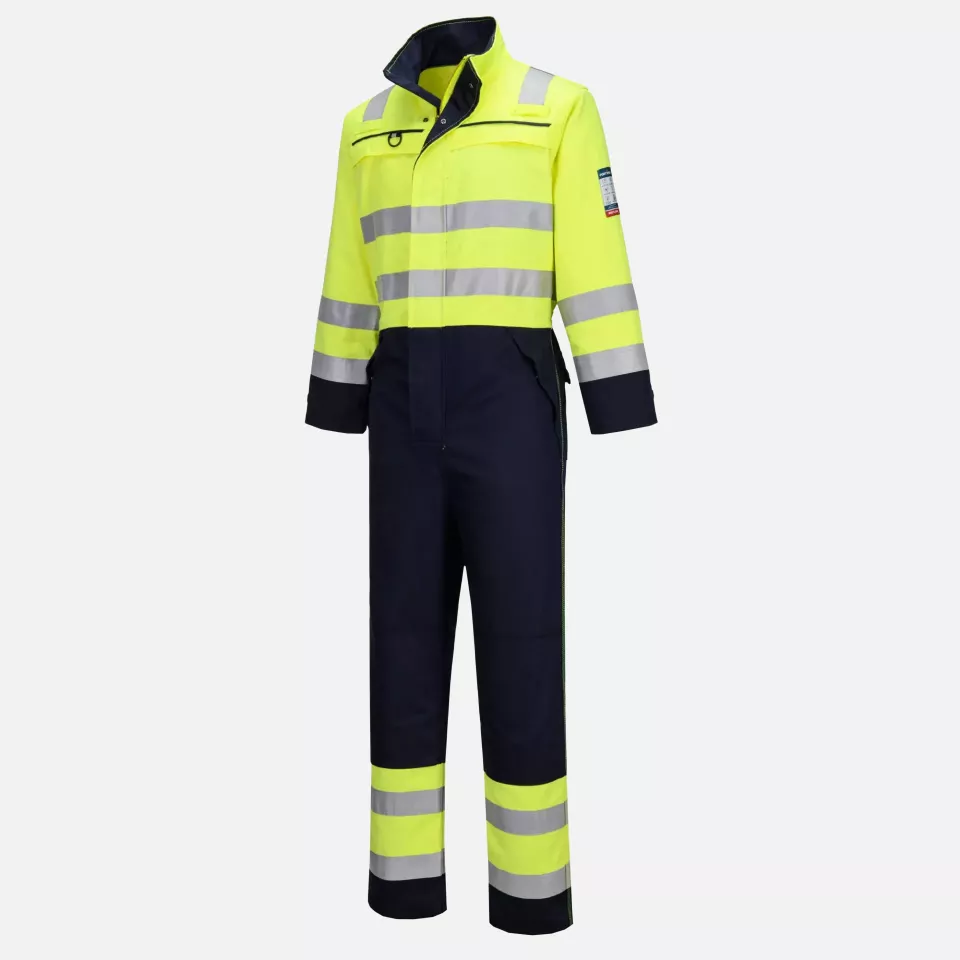 Portwest FR60YNR, Bizflame Work Hi-Vis Multi-Norm FR Coverall, Yellow/Navy, image 3, gallery thumbnail