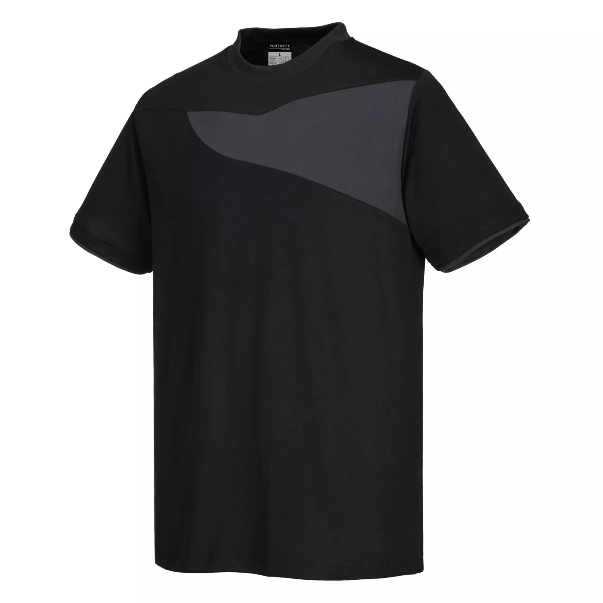 Portwest PW211BZR, PW2 Cotton Comfort T-Shirt S/S, Black/Zoom Grey, image 2