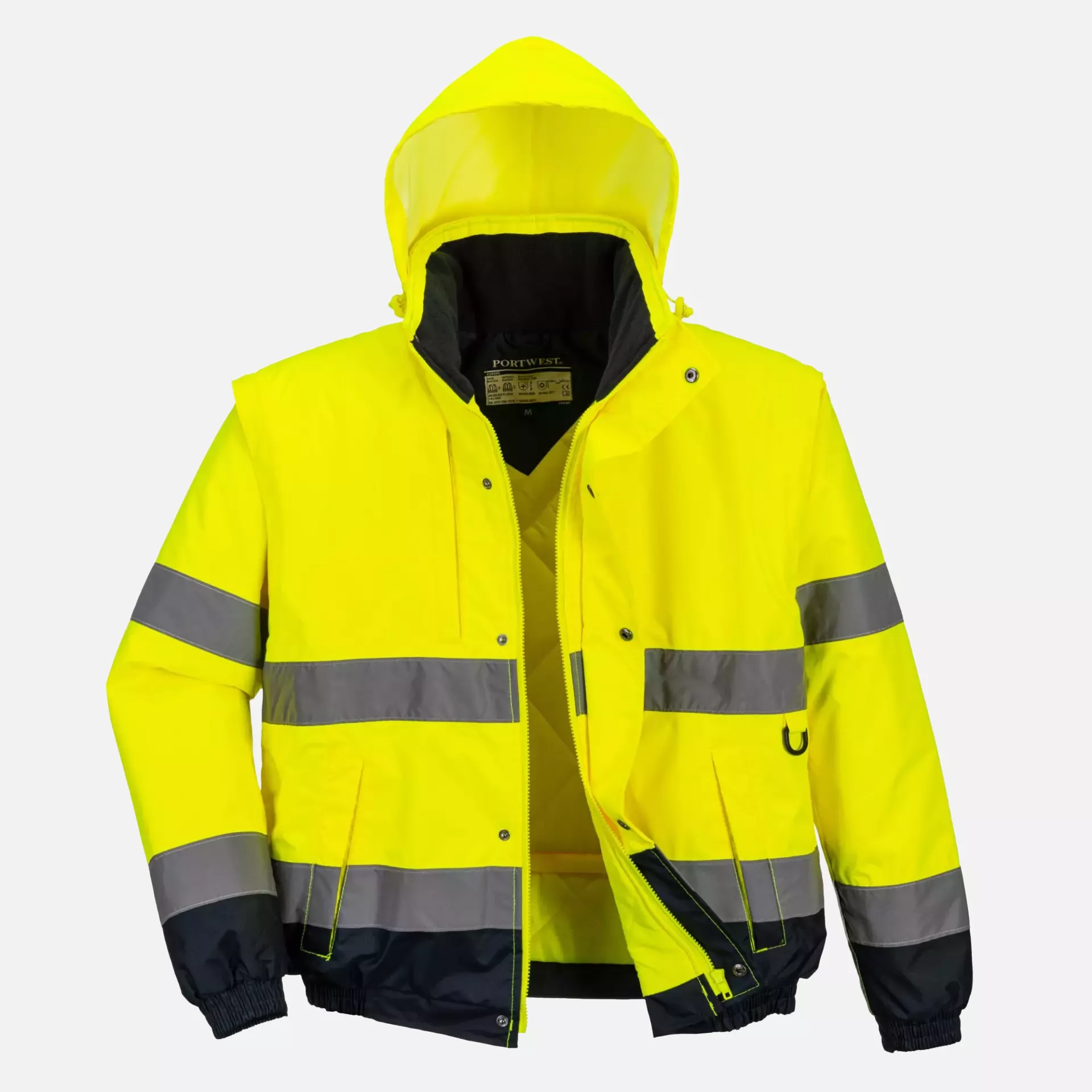 Portwest C468YER, Hi-Vis 2-in-1 Contrast Bomber Jacket, Yellow, image 4