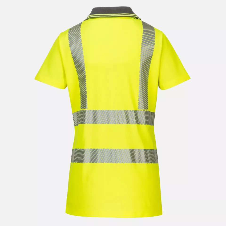 Portwest LW72YGY, Hi-Vis Women's Cotton Comfort Pro Polo Shirt S/S, Yellow/Grey, image 2, gallery thumbnail