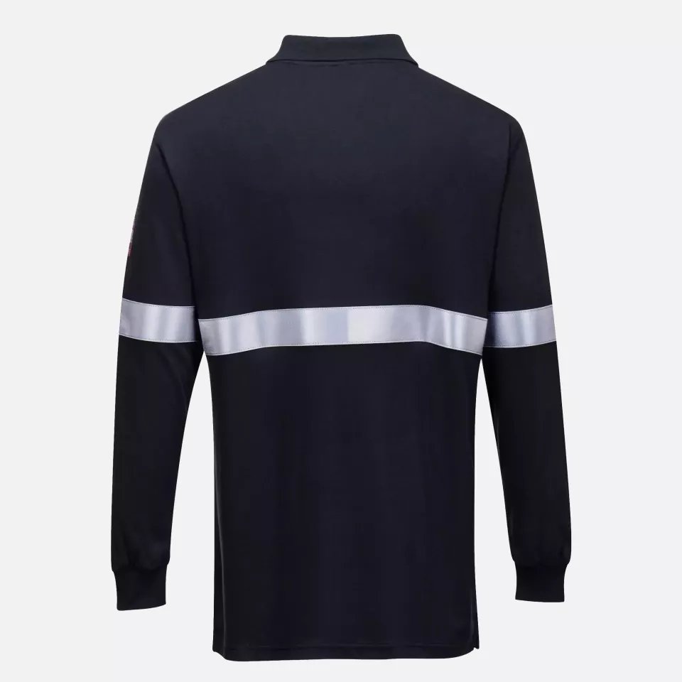 Portwest FR03NAR, Modaflame Knit Anti-Static FR Long Sleeve Reflective Tape Polo Shirt, Navy, image 2, gallery thumbnail