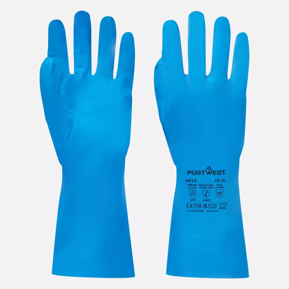 Portwest A814BLU, Food Approved Nitrile Gauntlet, Blue, image 2, gallery thumbnail