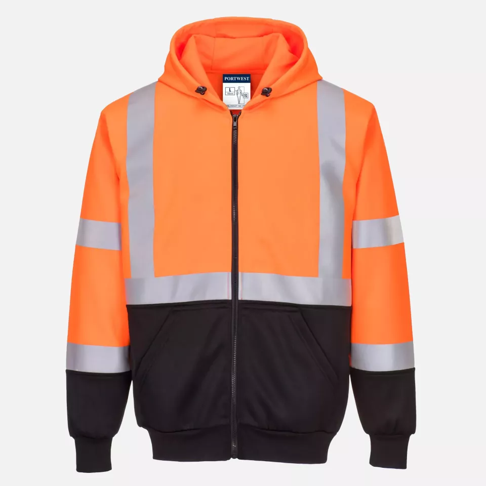 Portwest B315OBR, Hi-Vis Contrast Zipped Hoodie, Orange/Black, image 1, gallery thumbnail