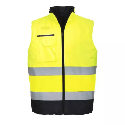 Portwest Hi-Vis Contrast Bodywarmer, Yellow/Navy
