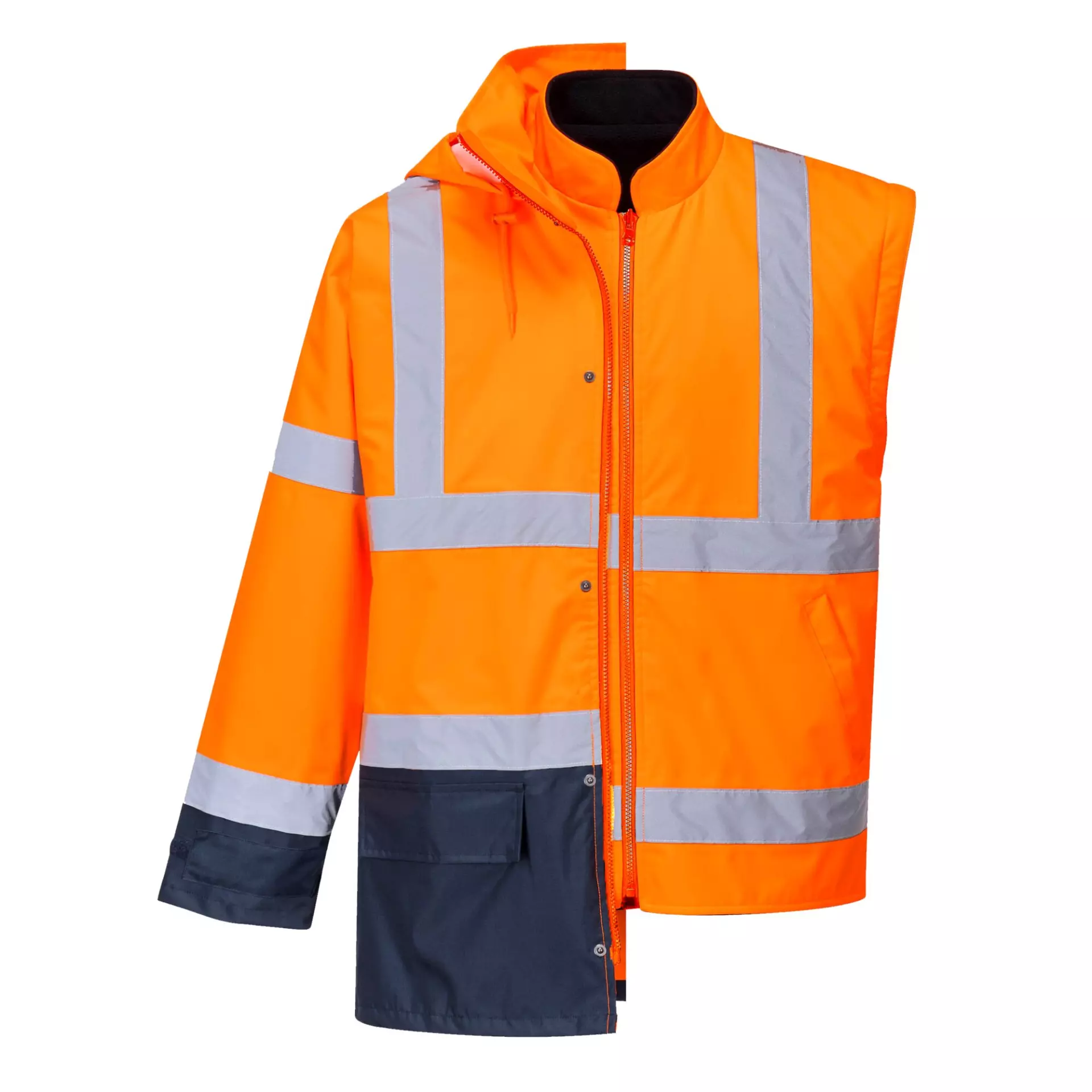 Portwest S768ONR, Hi-Vis 5-in-1 Contrast Executive Jacket, Orange/Navy, image 3