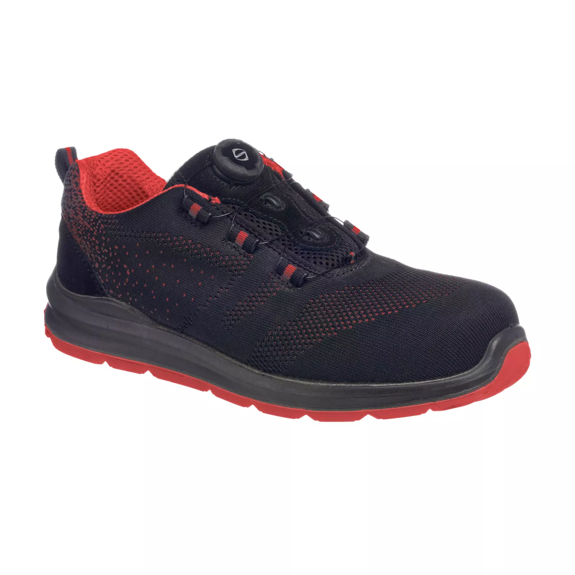 Portwest FT08BKD, Composite Wire Lace Safety Trainer Knit S1P, Black/Red