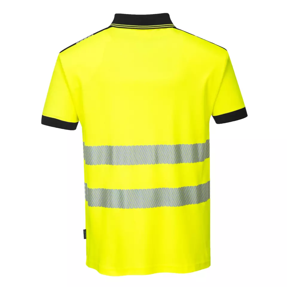 Portwest T180YBR, PW3 Hi-Vis Cotton Comfort Polo Shirt S/S, Yellow/Black, image 2, gallery thumbnail