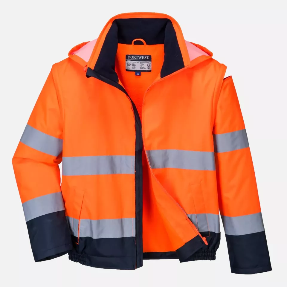 Portwest C464ONR, Hi-Vis 2-in-1 Contrast Essential Lite Bomber Jacket, Orange/Navy, image 5, gallery thumbnail