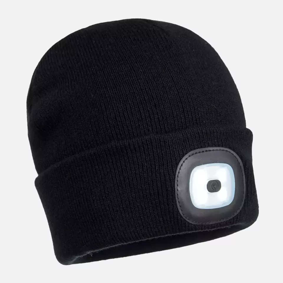 Portwest B028BKR, Rechargeable Twin LED Beanie, Black, image 1, gallery thumbnail
