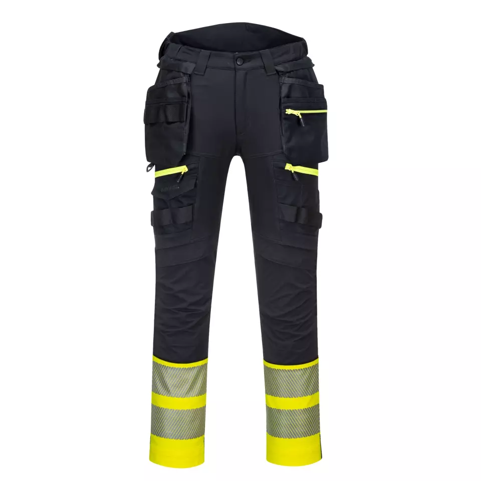 Portwest DX445YBR, DX4 Hi-Vis Detachable Holster Pocket Class 1 Trousers, Yellow/Black, image 1, gallery thumbnail