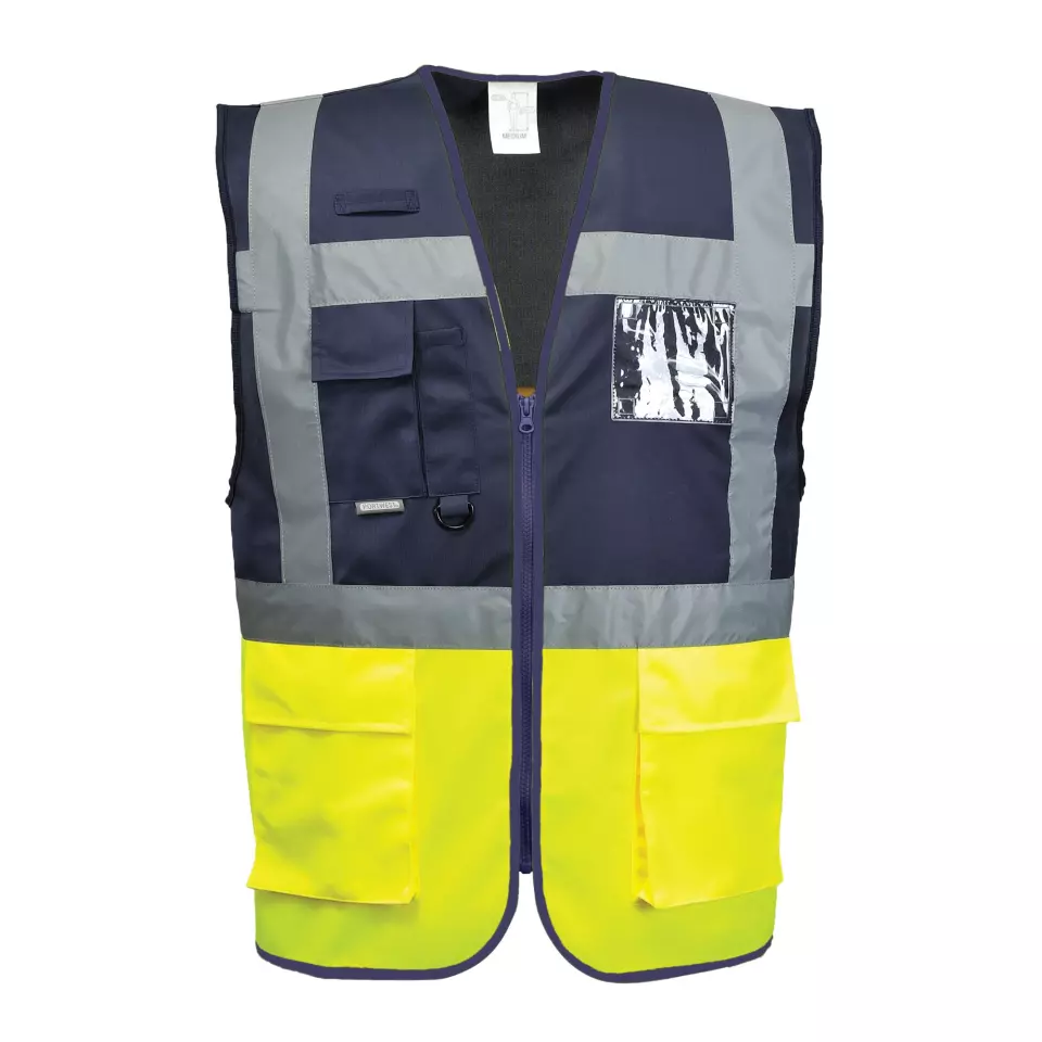 Portwest C276YNR, Paris Hi-Vis Contrast Executive Vest, Yellow/Navy, image 1, gallery thumbnail