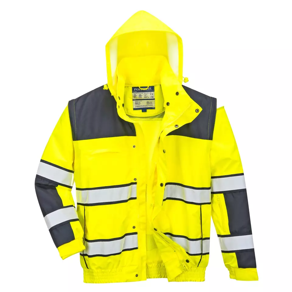 Portwest C466YNR, Hi-Vis 3-in-1 Contrast Winter Bomber Jacket, Yellow/Navy, image 3, gallery thumbnail