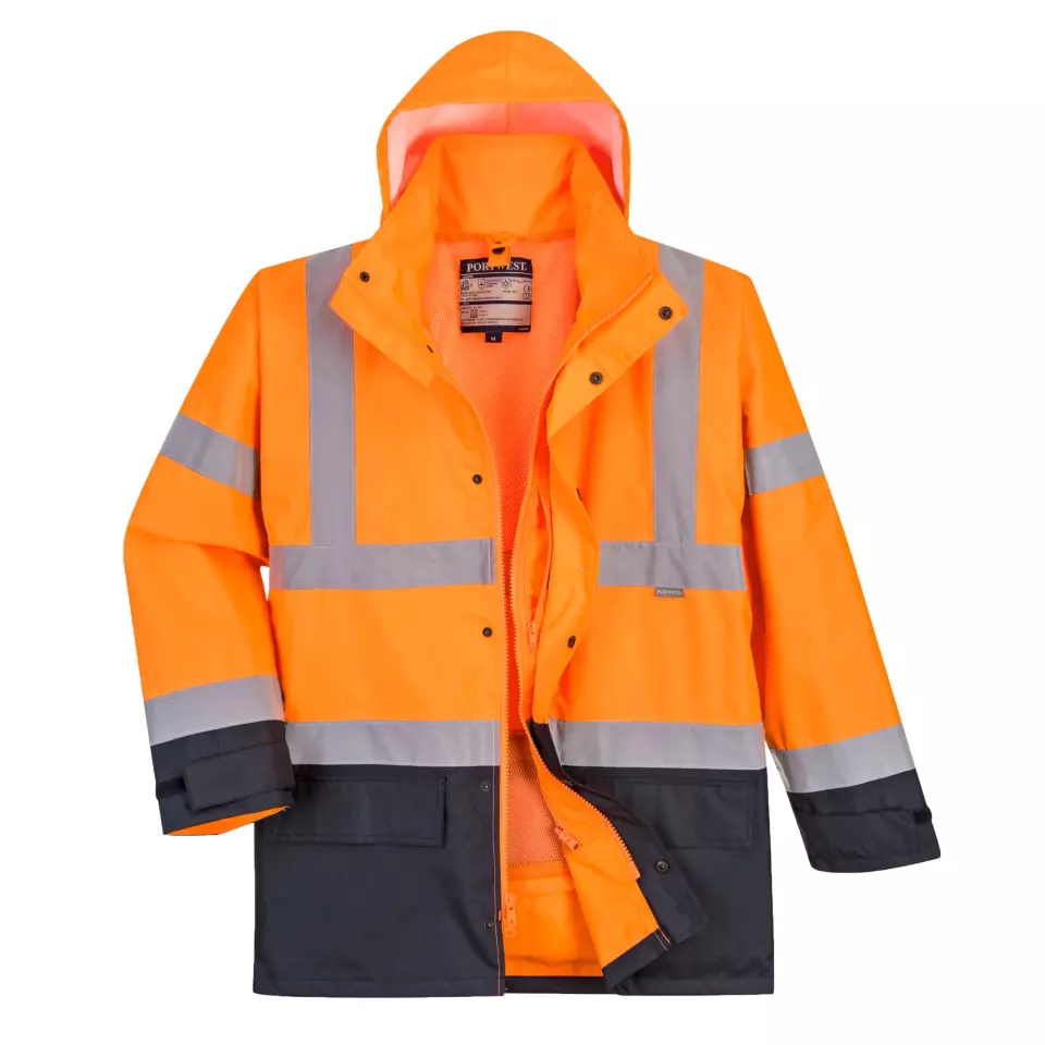 Portwest S768ONR, Hi-Vis 5-in-1 Contrast Executive Jacket, Orange/Navy, image 2, gallery thumbnail