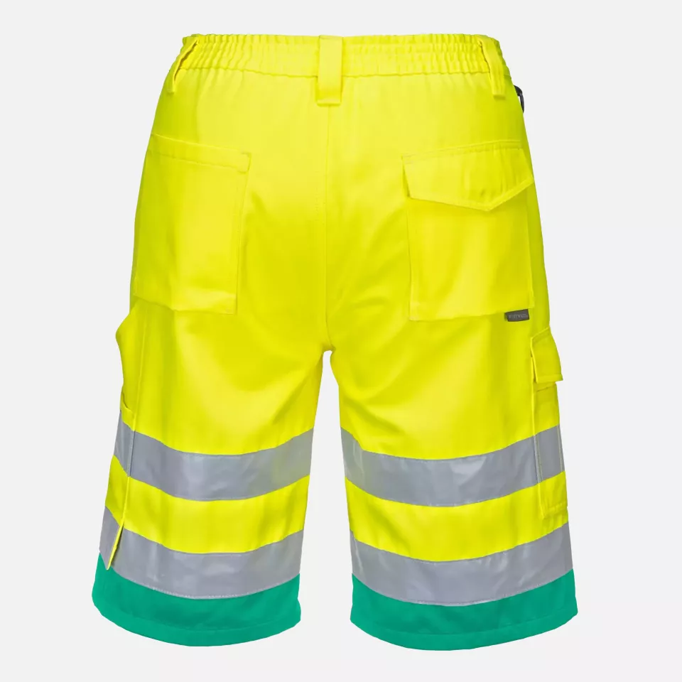 Portwest L043YTR, Hi-Vis Lightweight Polycotton Shorts, Yellow/Teal, image 2, gallery thumbnail