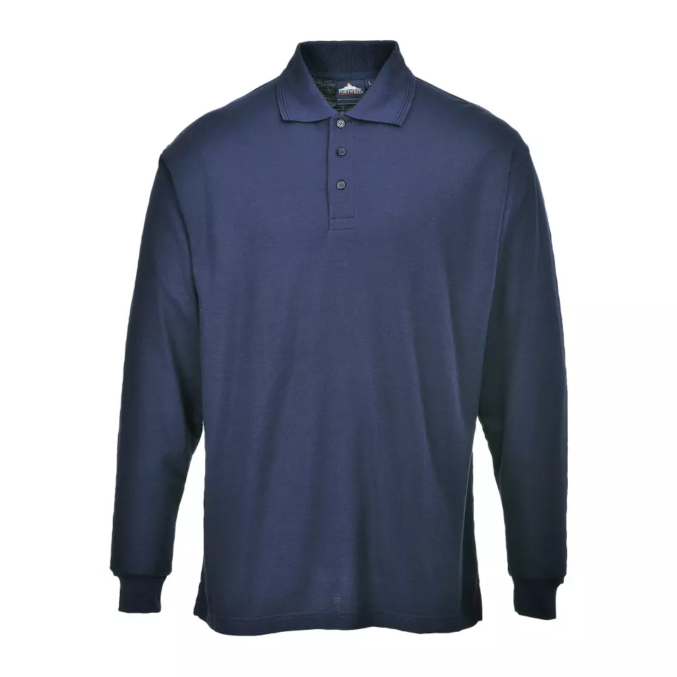 Portwest B212NAR, Genoa Long Sleeved Polo Shirt, Navy, image 2, gallery thumbnail