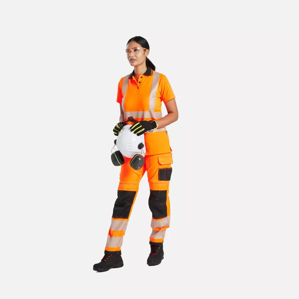 Portwest LW72OBR, Hi-Vis Women's Cotton Comfort Pro Polo Shirt S/S, Orange/Black, image 3, gallery thumbnail