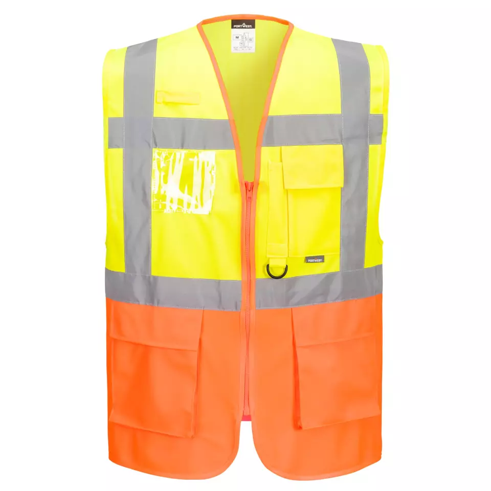 Portwest S376YOR, Prague Hi-Vis Executive Vest, Yellow/Orange, image 1, gallery thumbnail