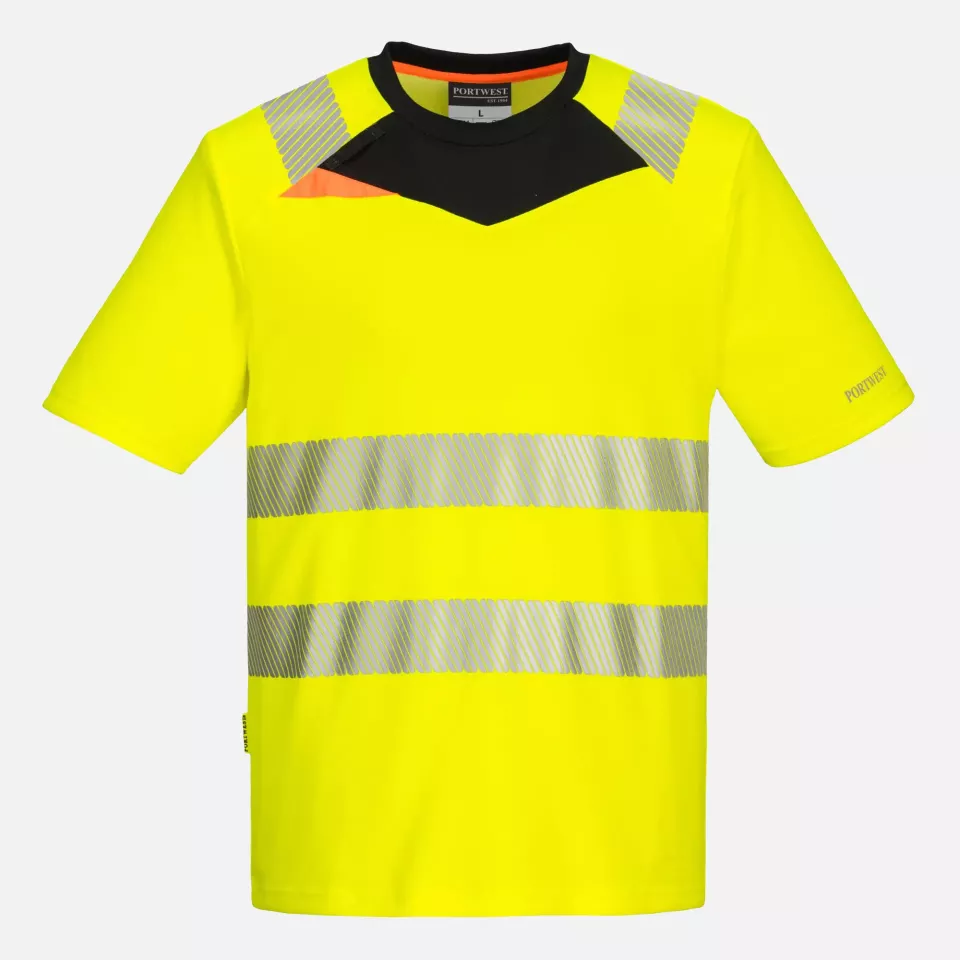 Portwest DX413YBR, DX4 Hi-Vis T-Shirt S/S, Yellow/Black, image 1, gallery thumbnail