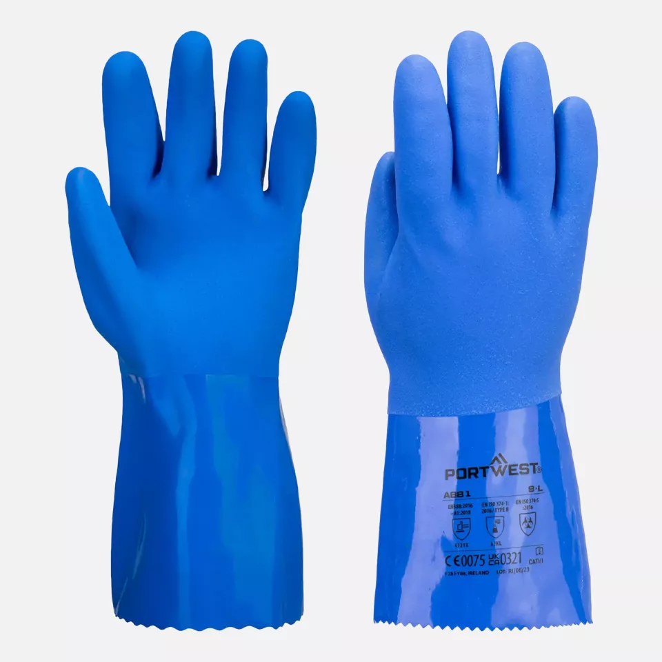 Portwest A881BLU, Marine Ultra PVC Chem Gauntlet, Blue, image 1, gallery thumbnail