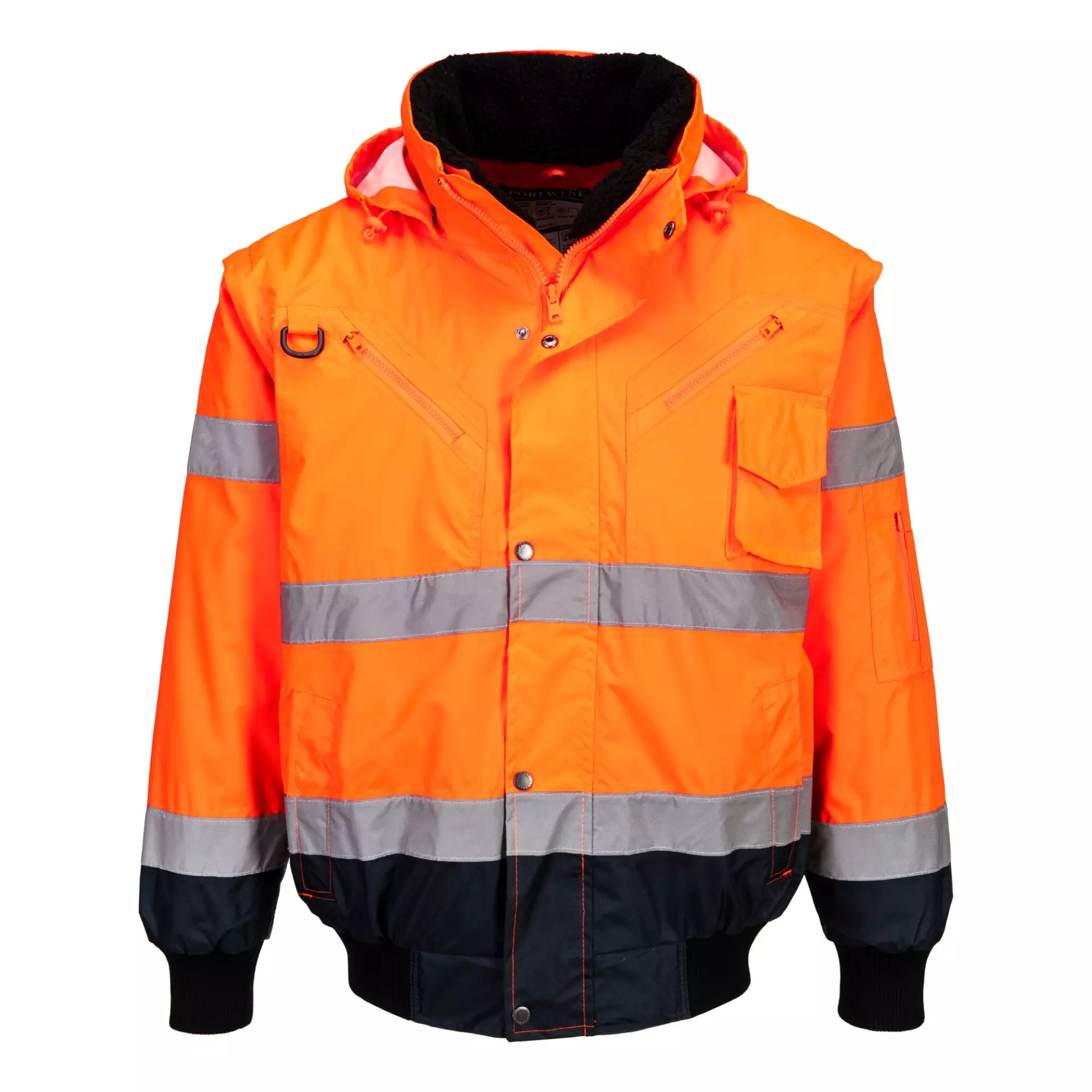 Portwest C465ONR, Hi-Vis 3-in-1 Contrast Bomber Jacket, Orange/Navy, image 1