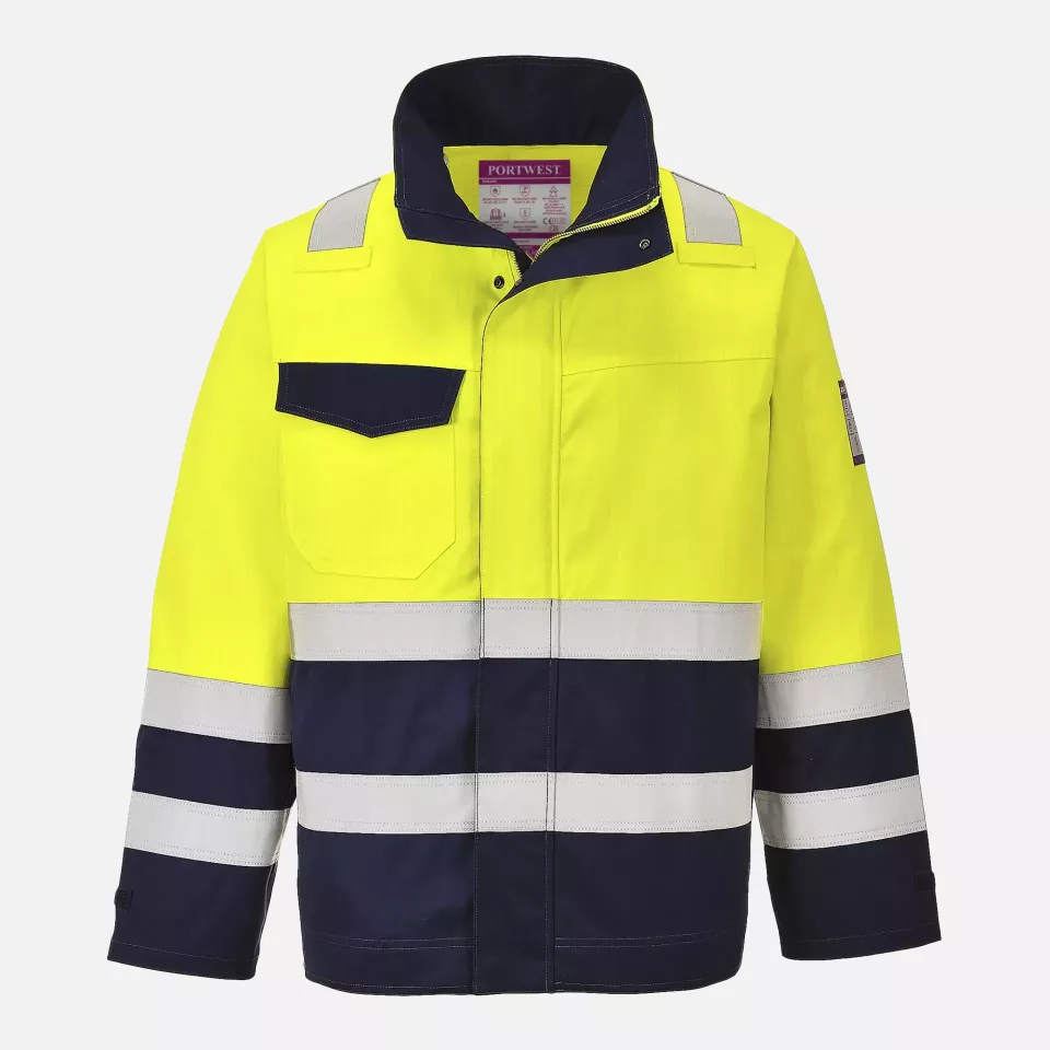 Portwest MV25YNR, Hi-Vis Modaflame Jacket, Yellow/Navy, image 1, gallery thumbnail