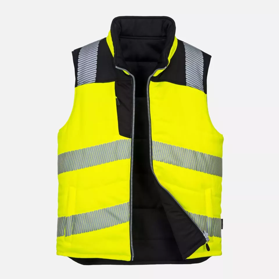 Portwest PW374YBR, PW3 Hi-Vis Reversible Bodywarmer, Yellow/Black, image 3, gallery thumbnail