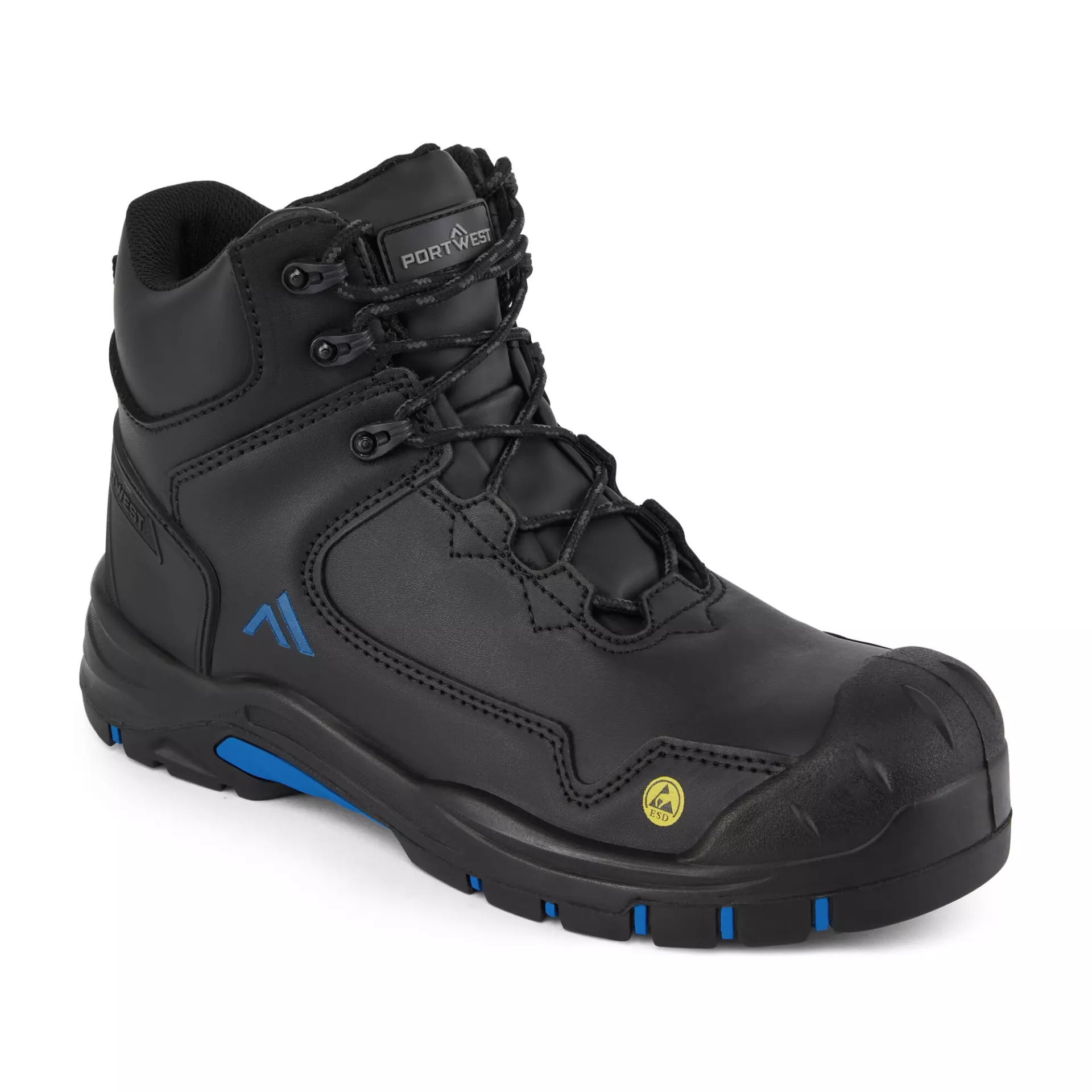 Portwest FC18BKB, Composite Action Leather Mid Boot S3S ESD HRO SR SC FO, Black/Blue, image 3