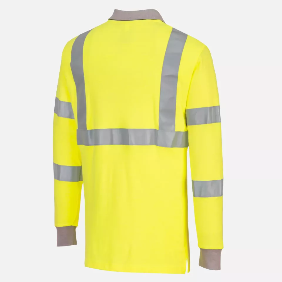 Portwest FR77YER, Modaflame Knit Hi-Vis Anti-Static FR Long Sleeve Polo Shirt, Yellow, image 4, gallery thumbnail