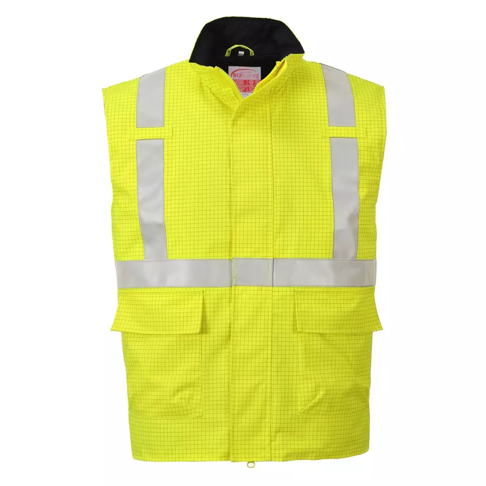 Portwest S776YER, Bizflame Rain Hi-Vis Anti-static FR Bodywarmer, Yellow, image 1, gallery thumbnail