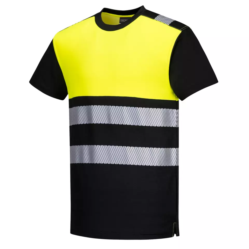 Portwest PW311BKY, PW3 Hi-Vis Cotton Comfort Class 1 T-Shirt S/S, Black/Yellow, image 3, gallery thumbnail