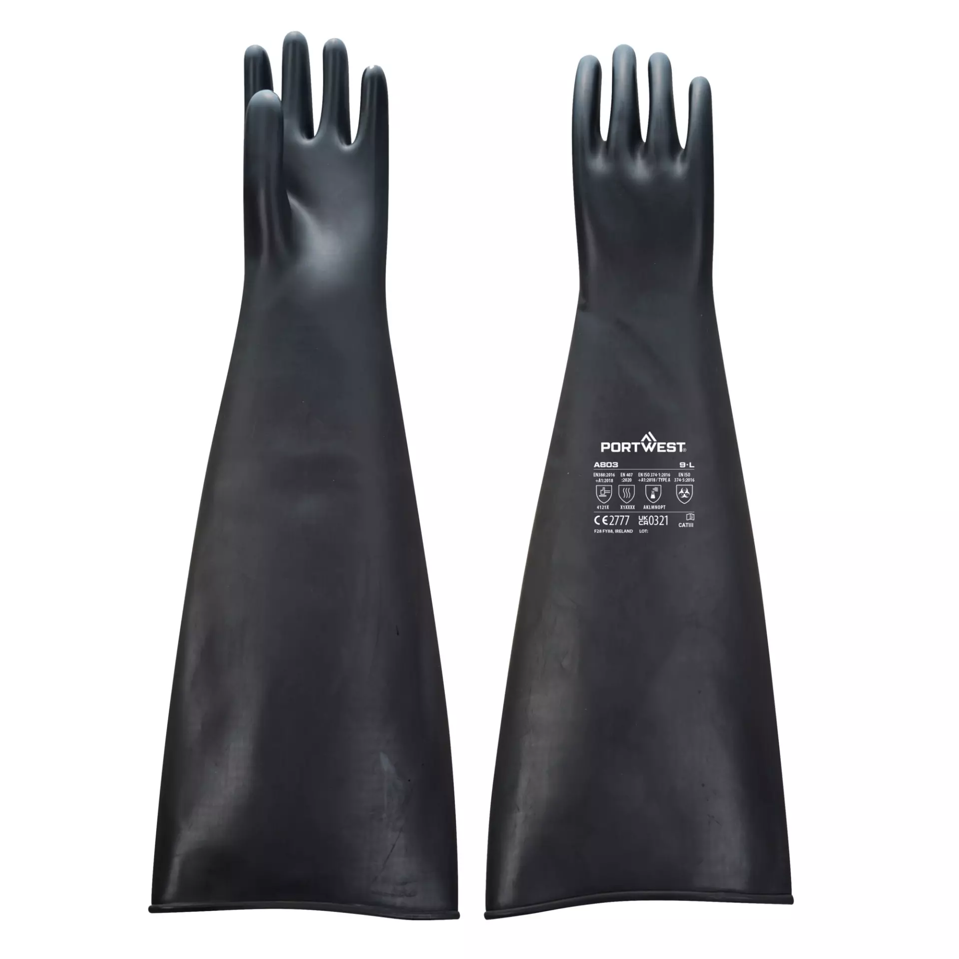 Portwest A803BKR, Heavyweight Latex Rubber Gauntlet 600mm, Black, image 3