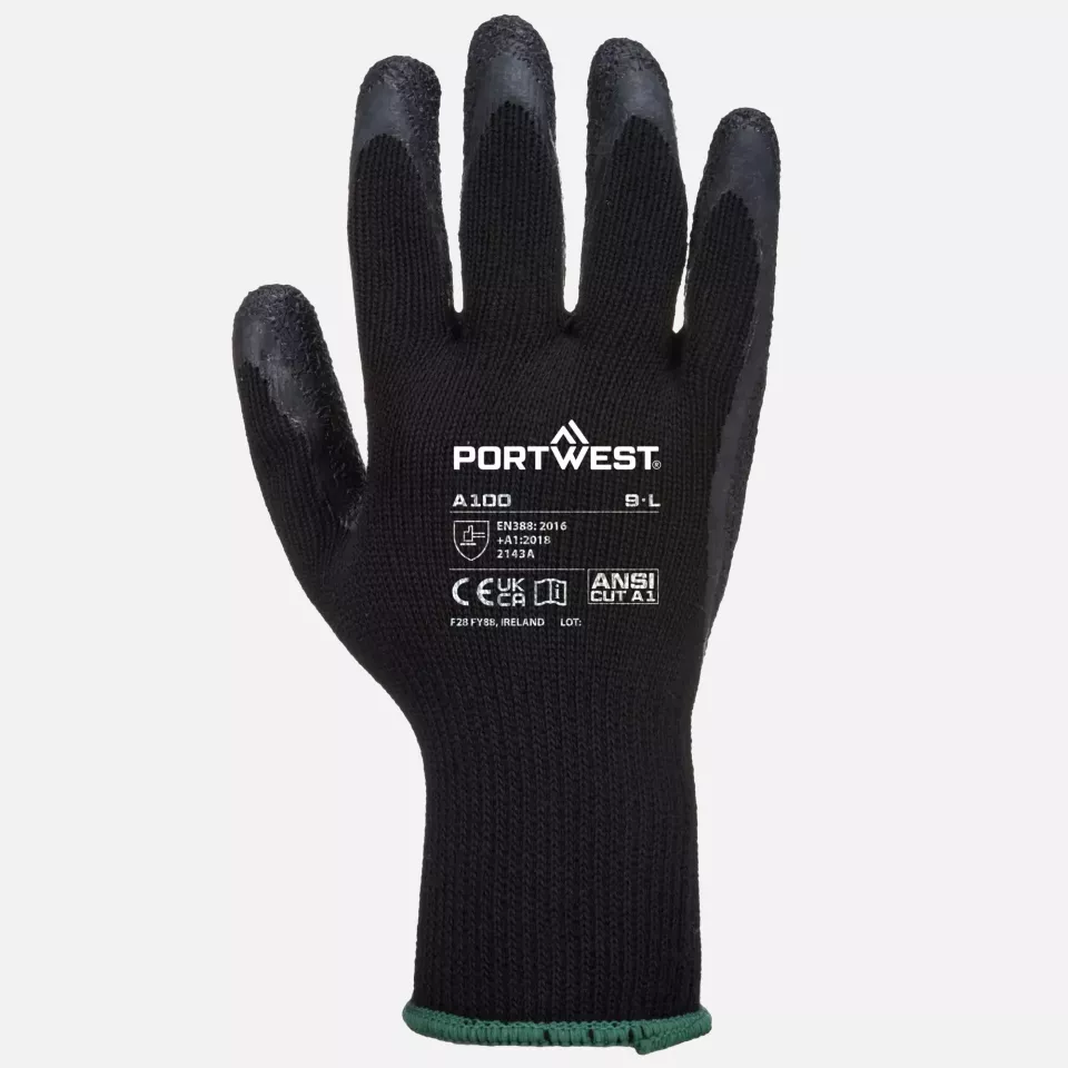 Portwest A100K8R, Grip Glove - Latex, Black, image 1, gallery thumbnail