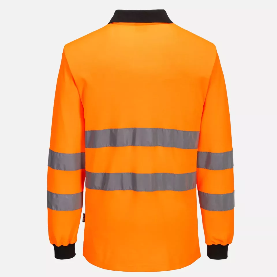 Portwest PW220OBR, PW2 Hi-Vis Polo Shirt L/S, Orange/Black, image 2, gallery thumbnail