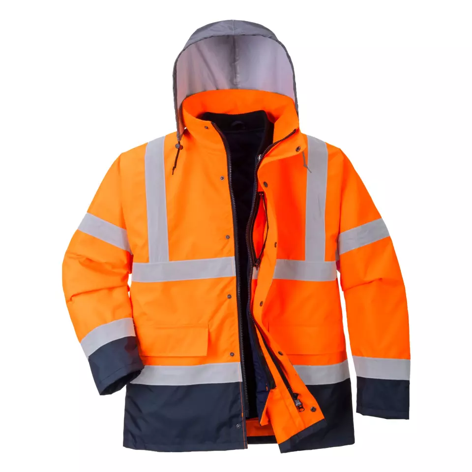 Portwest S471ONR, Hi-Vis 4-in-1 Contrast Traffic Jacket, Orange/Navy, image 3, gallery thumbnail
