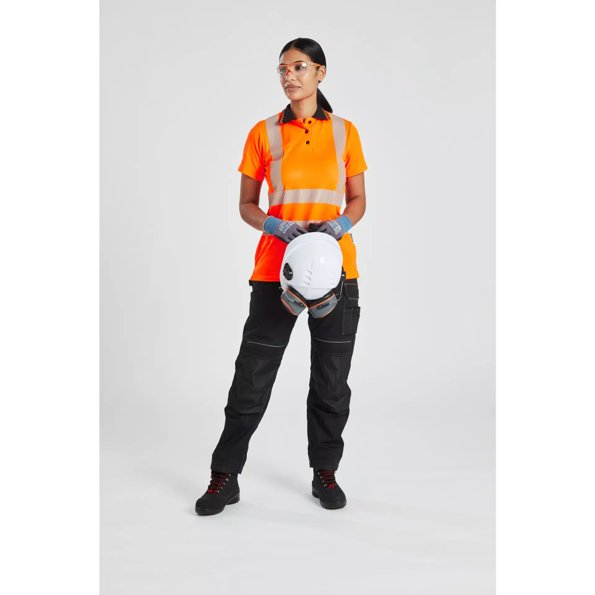 Portwest LW72OBR, Hi-Vis Women's Cotton Comfort Pro Polo Shirt S/S, Orange/Black, image 9