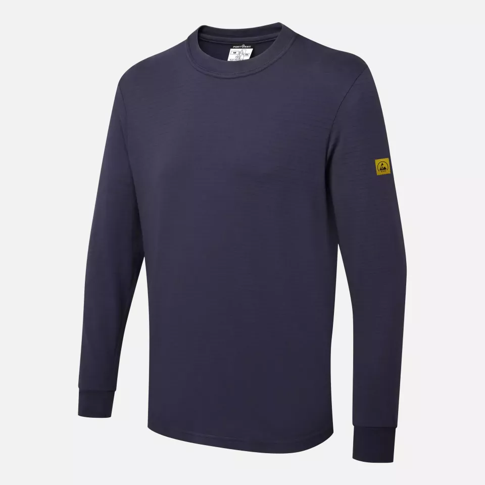 Portwest AS22NAR, Anti-Static ESD T-Shirt L/S, Navy, image 2, gallery thumbnail