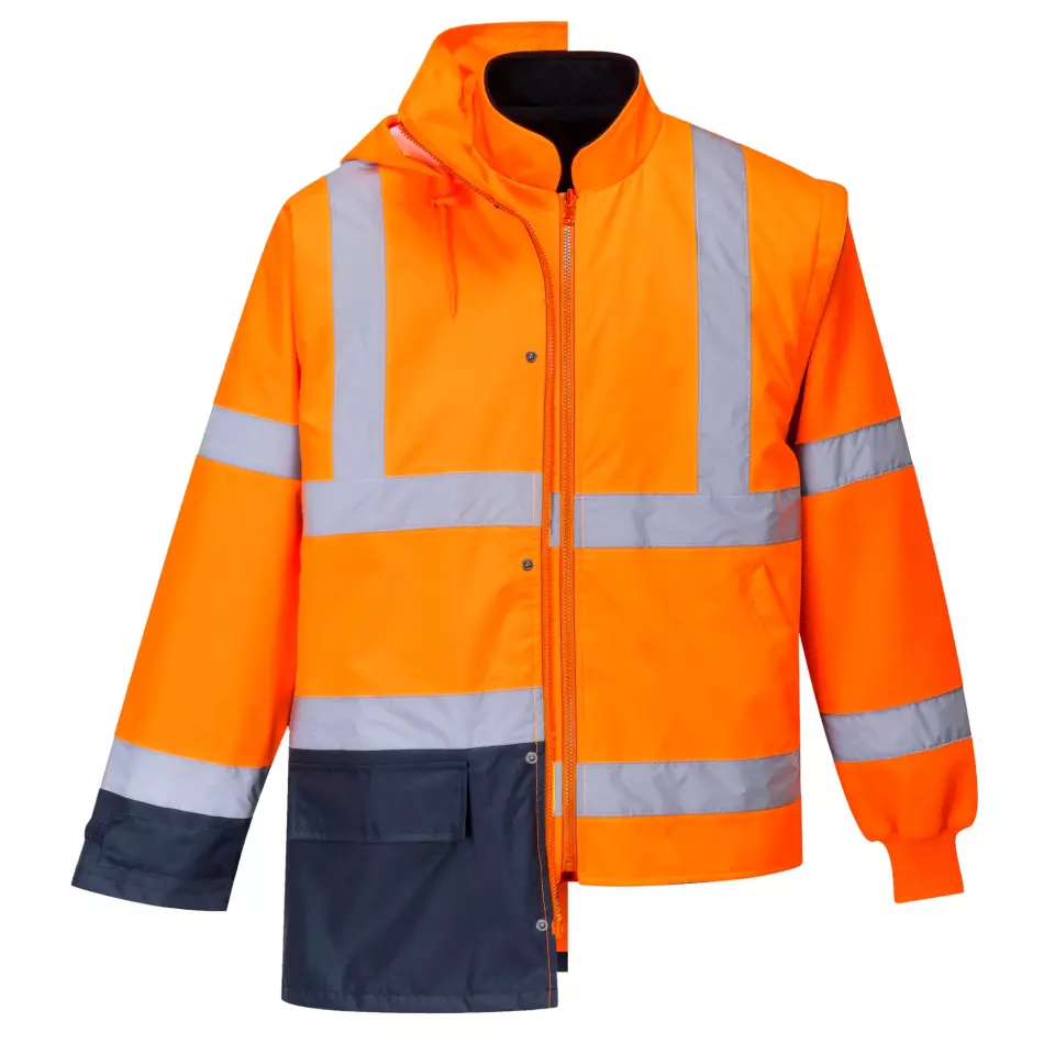 Portwest S768ONR, Hi-Vis 5-in-1 Contrast Executive Jacket, Orange/Navy, image 4, gallery thumbnail