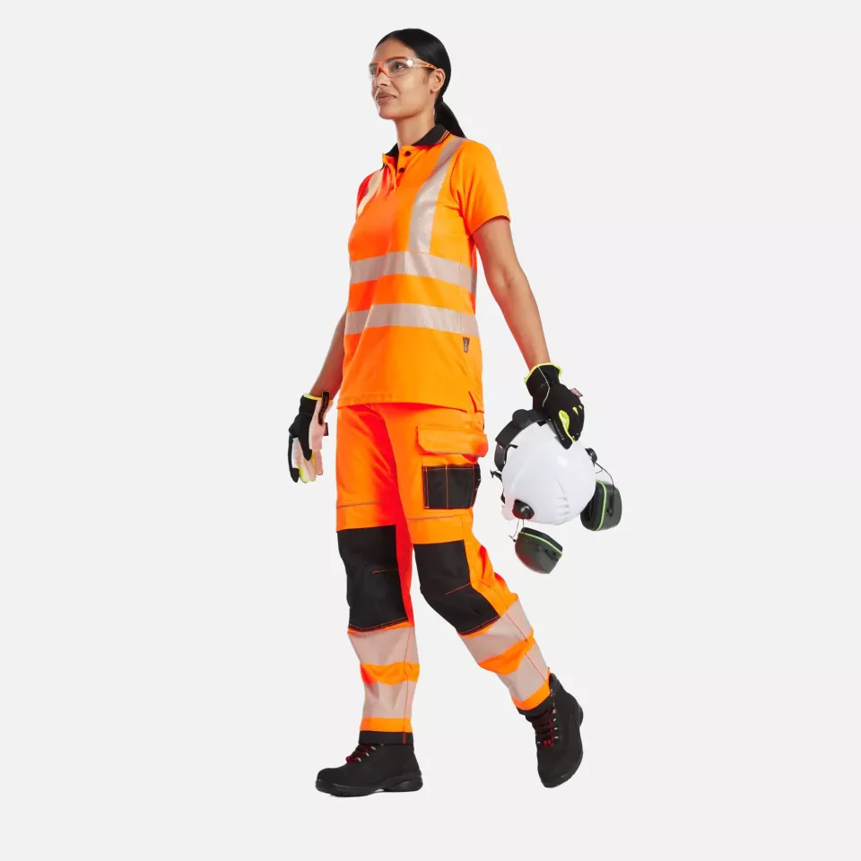 Portwest LW72OBR, Hi-Vis Women's Cotton Comfort Pro Polo Shirt S/S, Orange/Black, image 10, gallery thumbnail