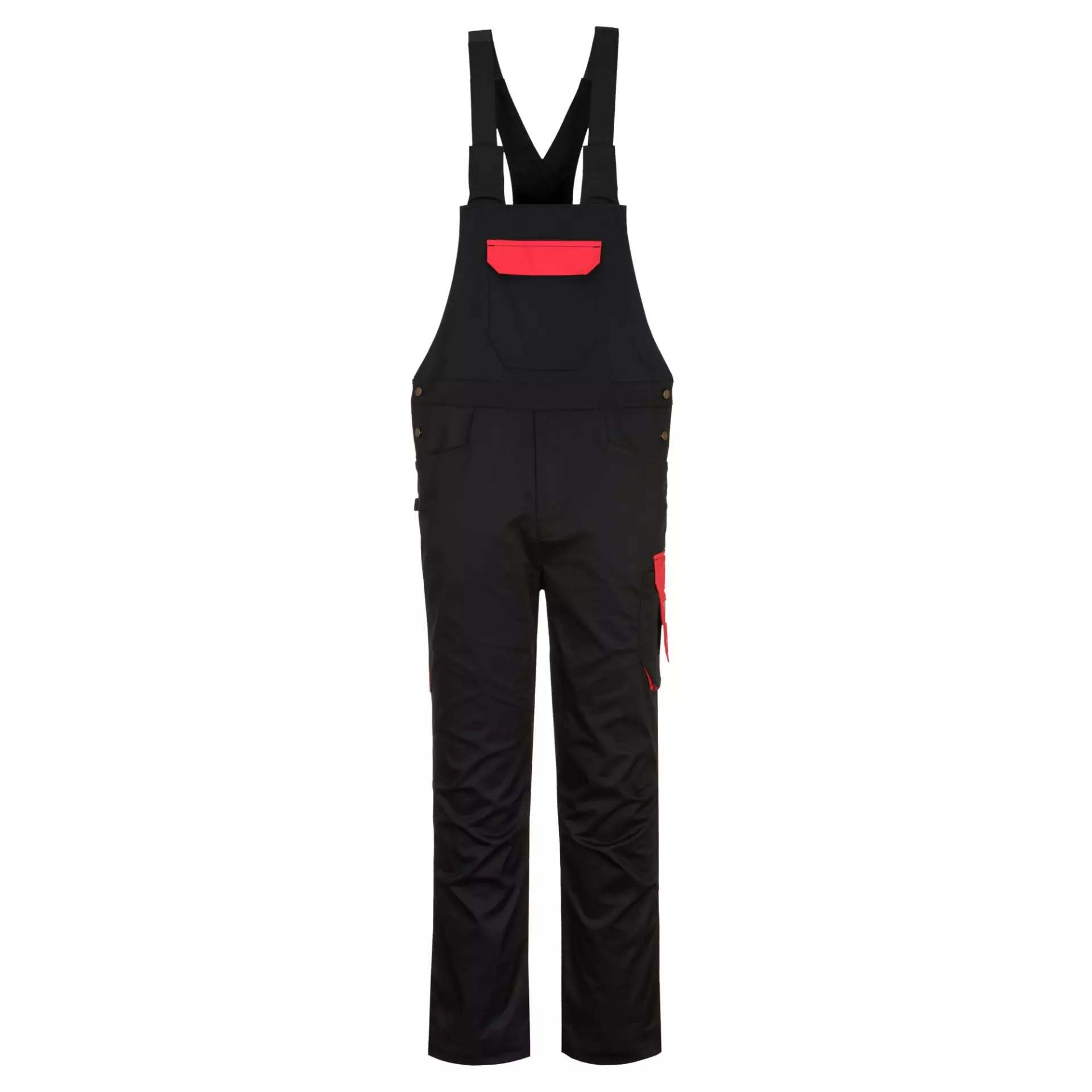 Portwest PW243BDR, PW2 Latzhose, Schwarz/Rot