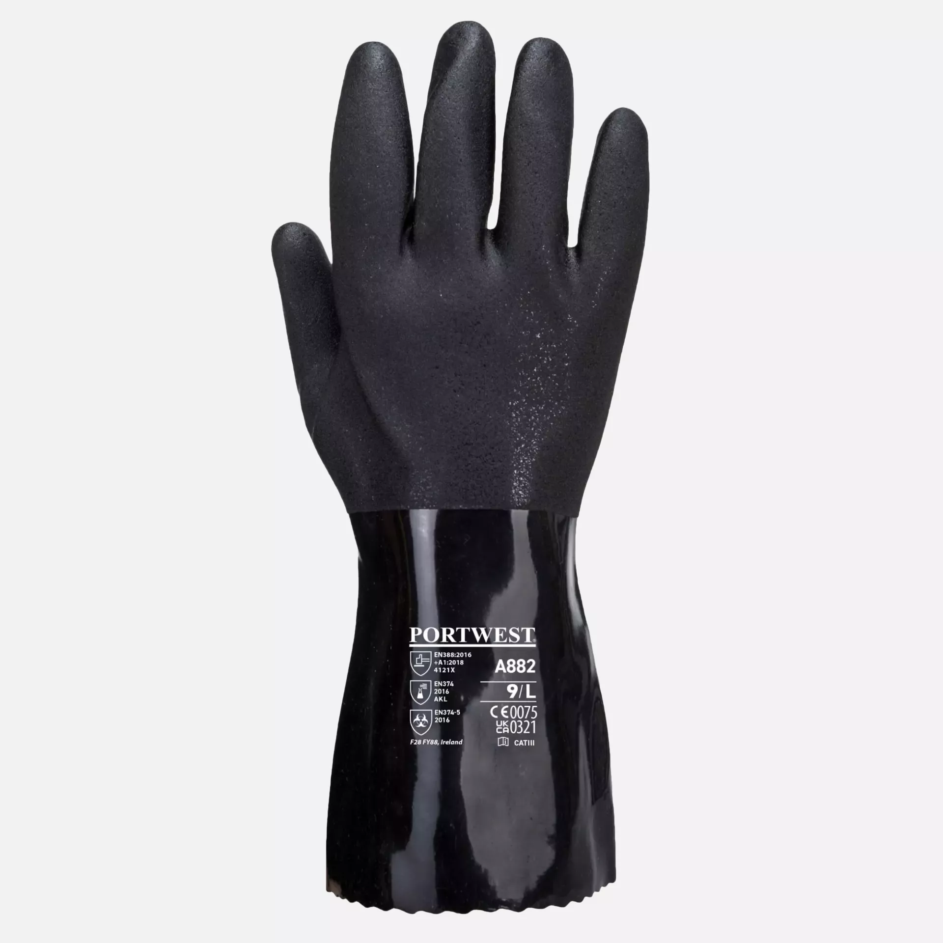 Portwest A882BKR, ESD PVC Chemical Gauntlet, Black, image 1