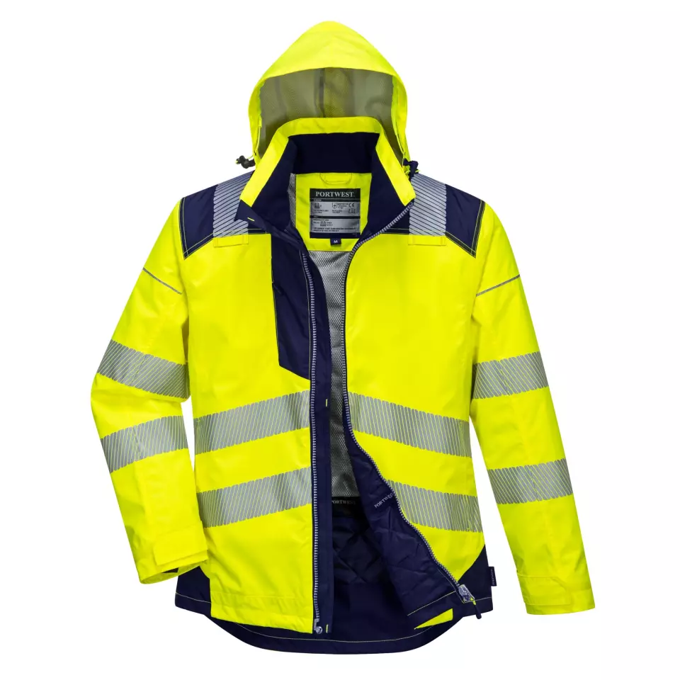 Portwest T400YNR, PW3 Hi-Vis Winter Jacket, Yellow/Navy, image 3, gallery thumbnail