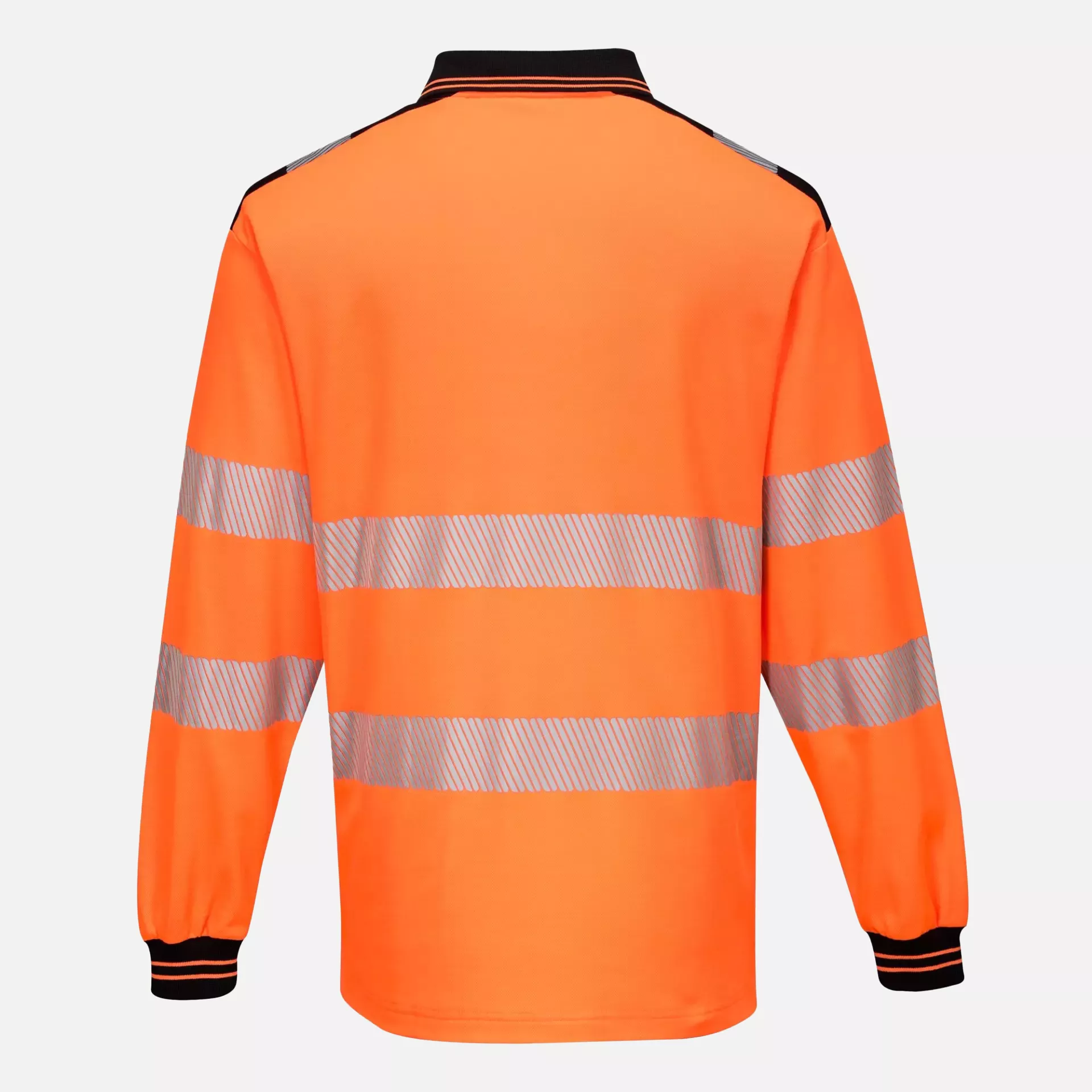 Portwest T184OBR, PW3 Hi-Vis Cotton Comfort Polo Shirt L/S, Orange/Black, image 2