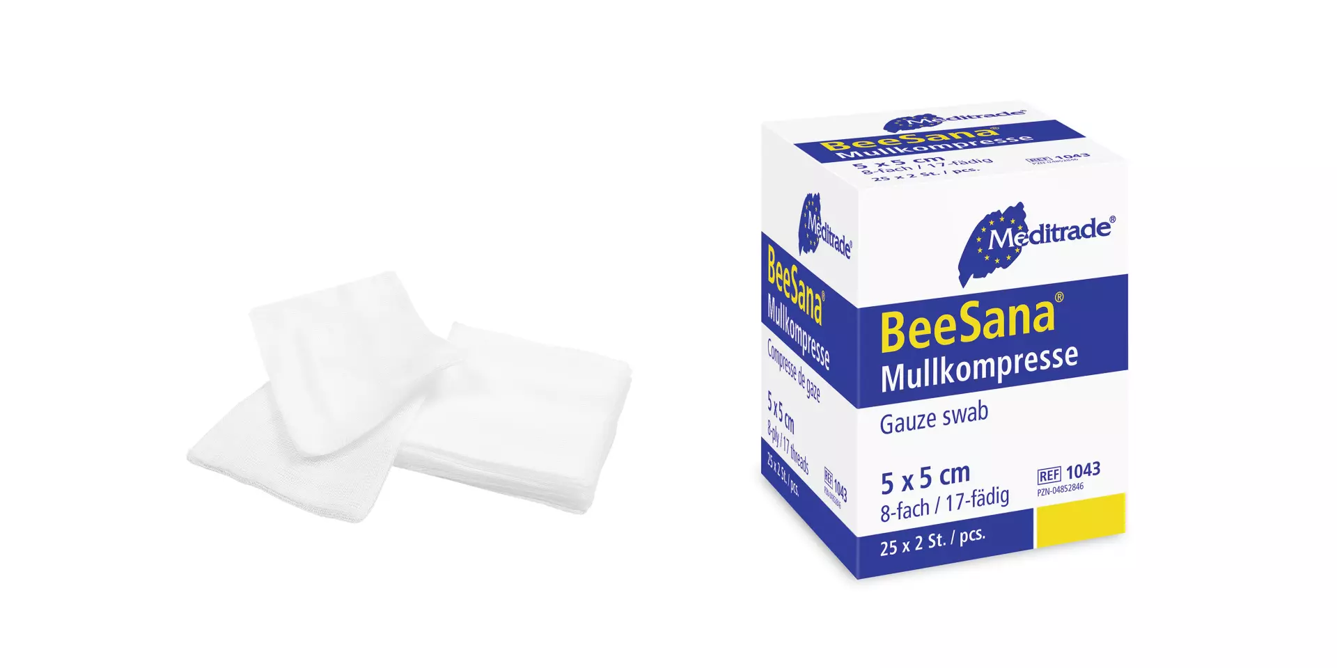 Meditrade 1043, BeeSana® Gauze Compress, Without X-Ray Detectable Thread, Sterile, 8-Ply, 5 x 5 cm, image 1