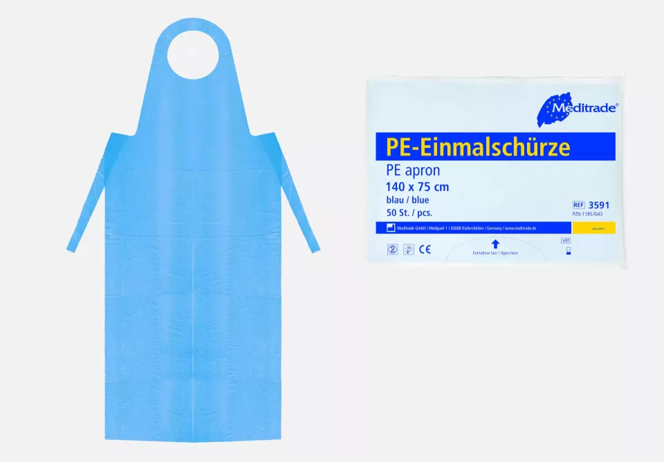 Meditrade 3692, PE Disposable Apron, White, 160 x 81cm, image 1, gallery thumbnail
