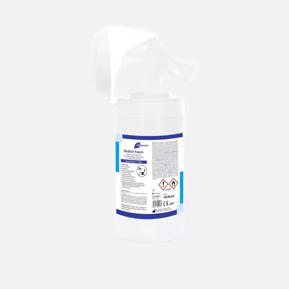 Meditrade 00941, Medizid® Rapid+ Disinfectant Wipes, Wipes in PE Dispenser Tub, image 1, gallery thumbnail