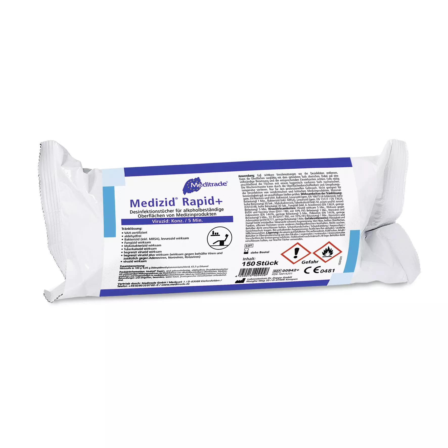 Meditrade 00942, Medizid® Rapid+ Disinfectant Wipes, Refill Can, image 1