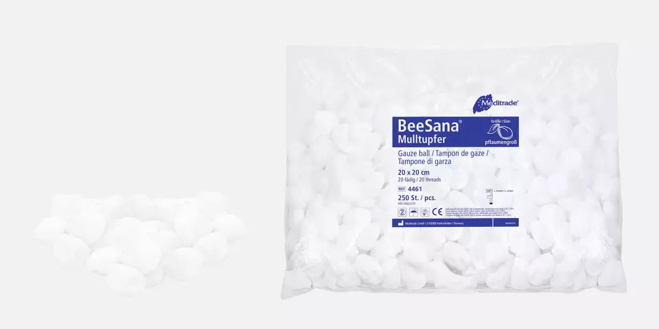 Meditrade 4461, BeeSana® Gauze Ball, Without X-Ray Detectable Thread, Non-Sterile, 20 x 20 cm, Round, Plum Size, image 1, gallery thumbnail