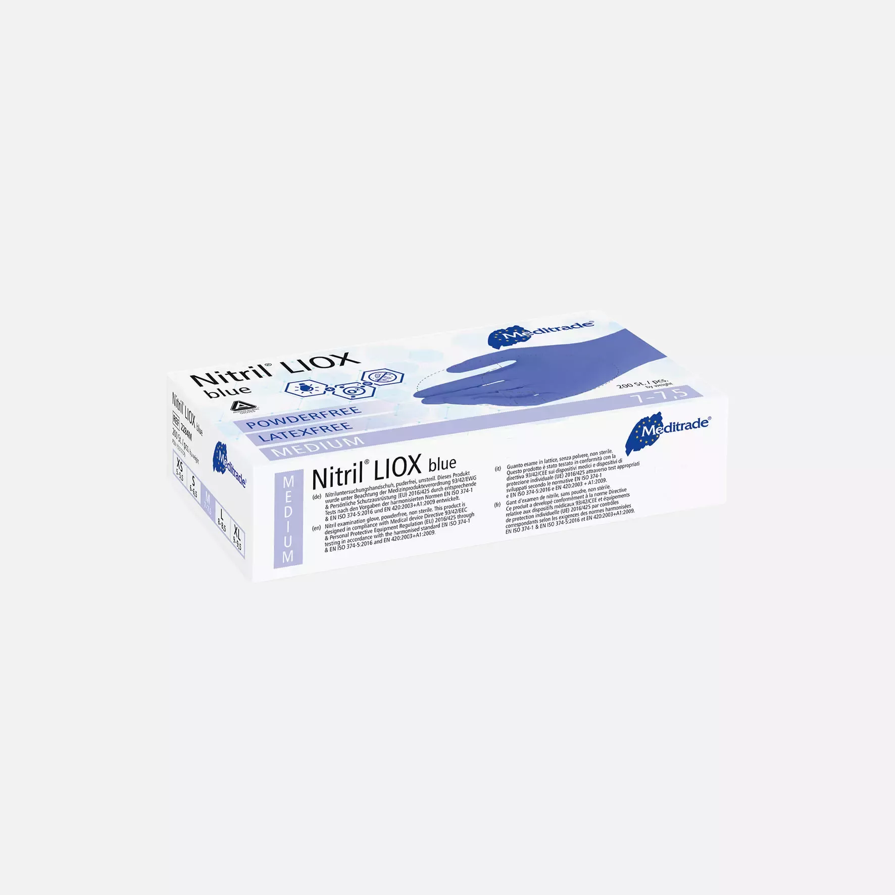 Meditrade 2284, Nitril® LIOX Antimicrobial Nitrile Examination Glove, Blue, Powder-Free, image 2